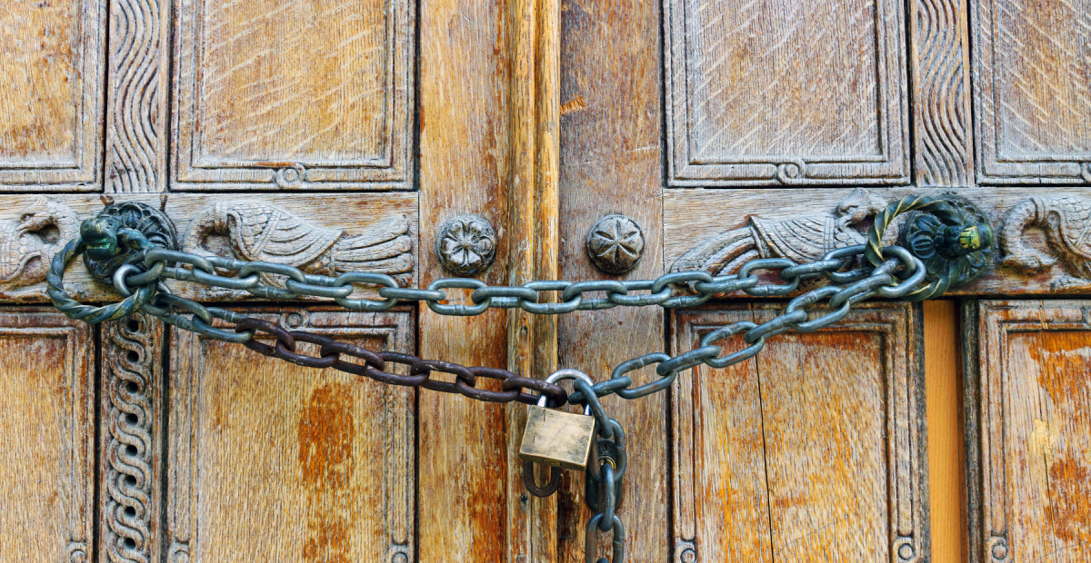 Old doors with chain and padlock