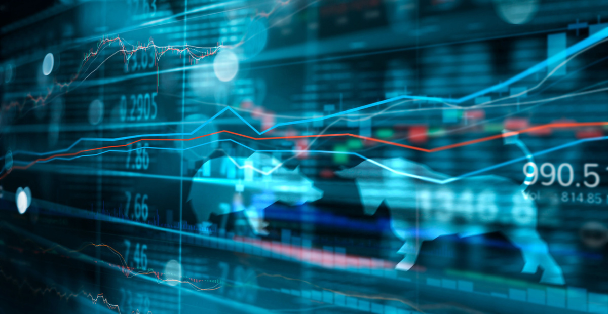 Bull and bear on stock screen