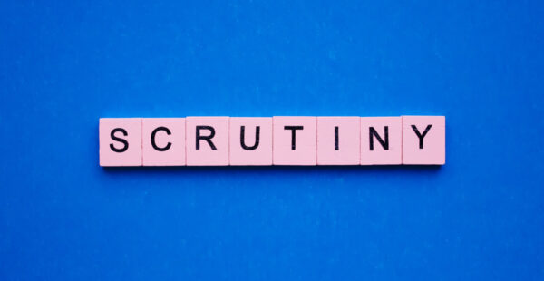 Blocks spelling out scrutiny