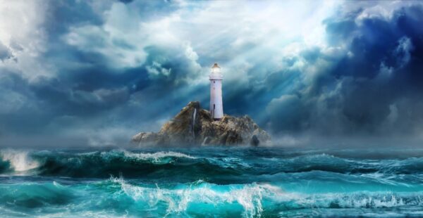 Lighthouse and rough seas