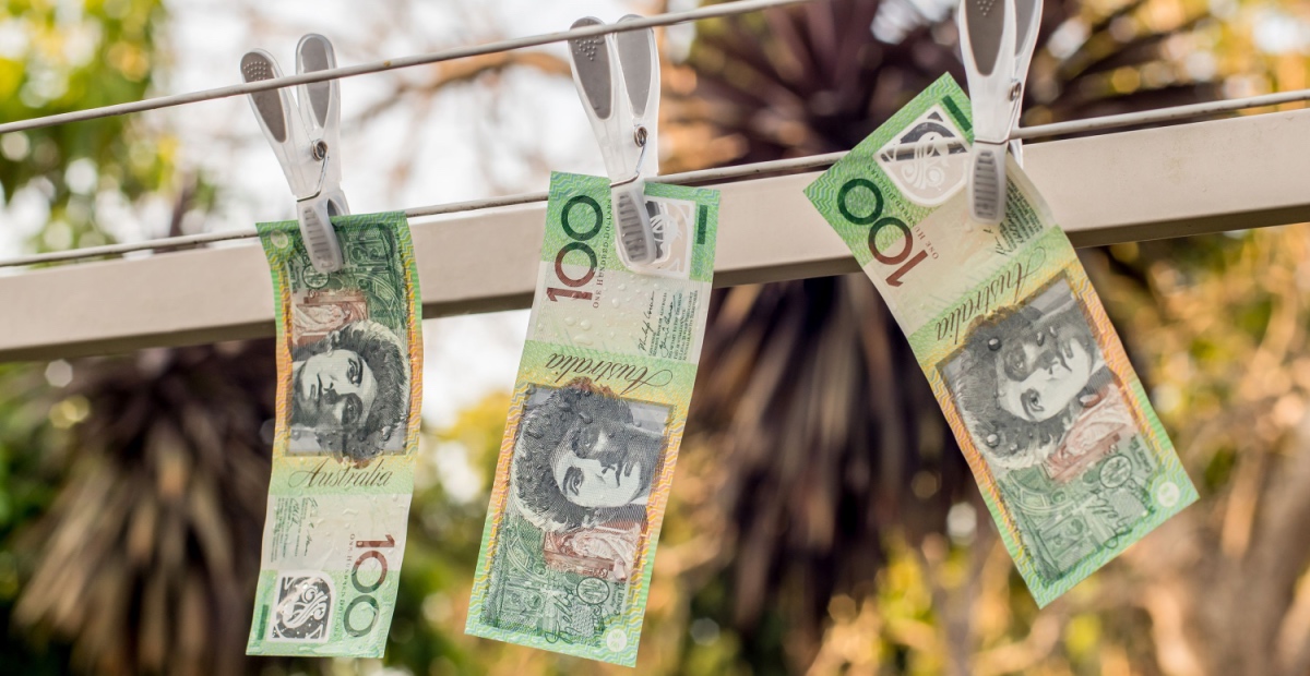 Bank notes on clothes line