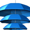 Three blue umbrellas