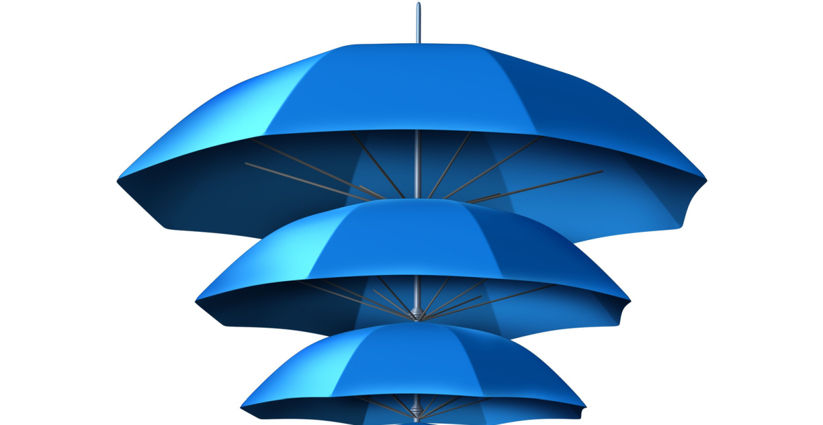 Three blue umbrellas