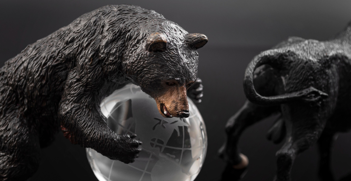 Bear mauls glass globe as bull retreats