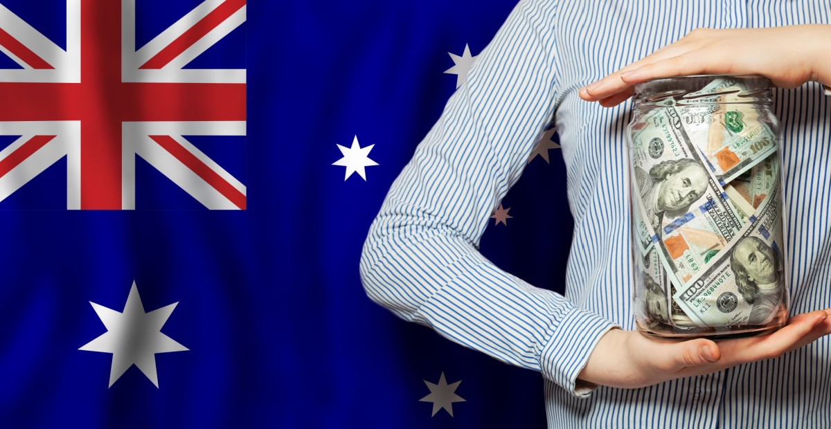 Aussie flag, us currency