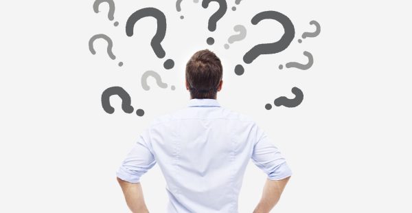 Male figure and question marks