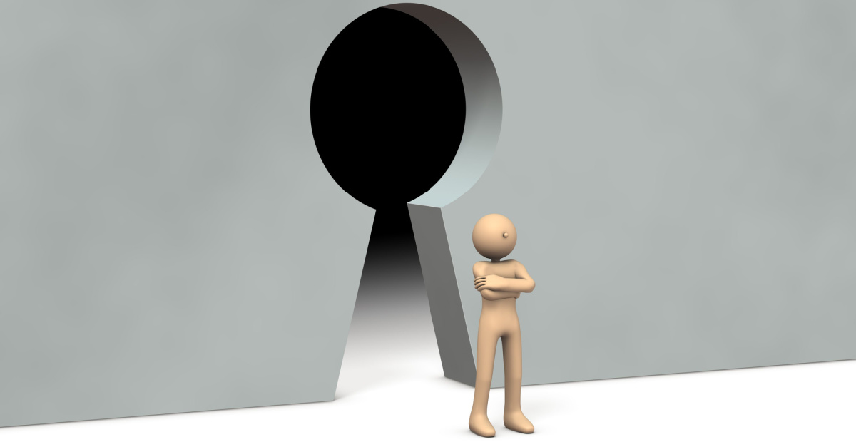 Figure in front of keyhole