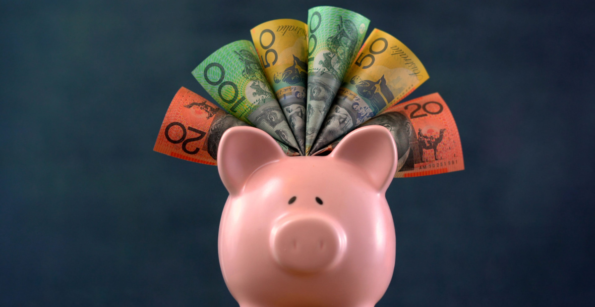 Piggy bank with Australian bank notes