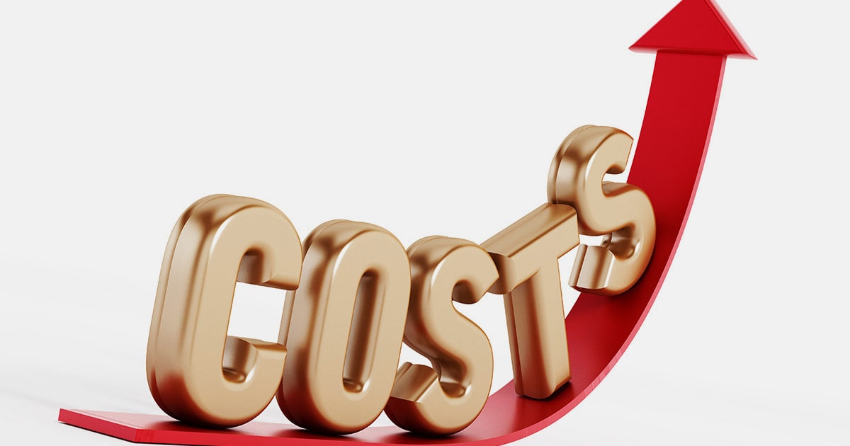 Graphic of costs text riding a red arrow upwards