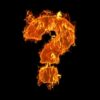 Flaming question mark on black background