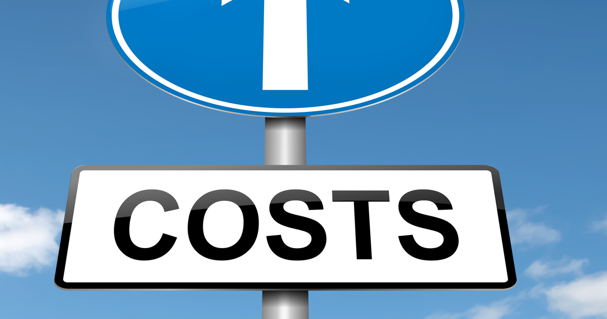 Sign with costs and an upward arrow