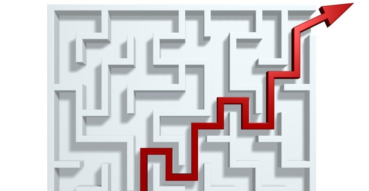 Maze with red arrow from start to finish