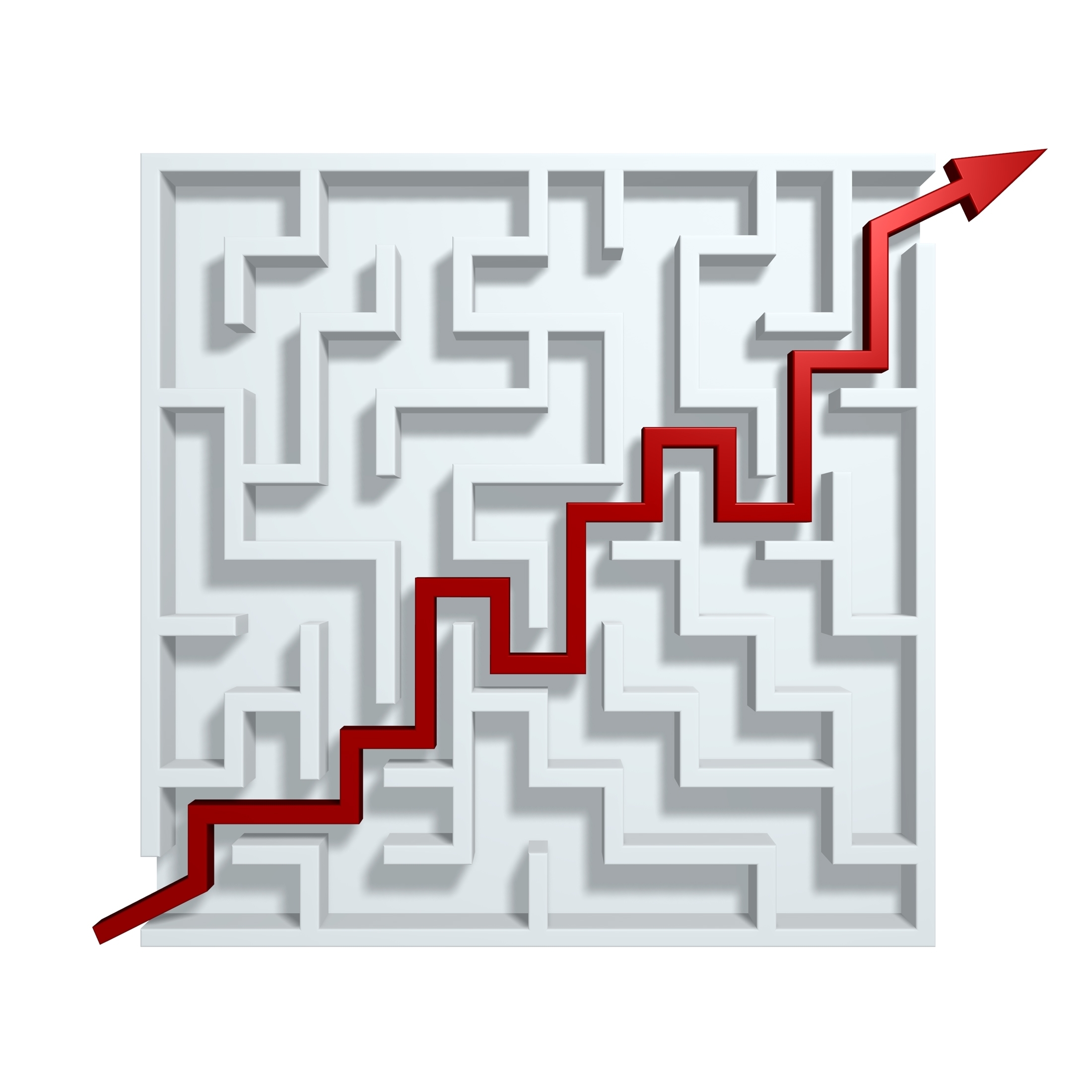 Maze with red arrow from start to finish