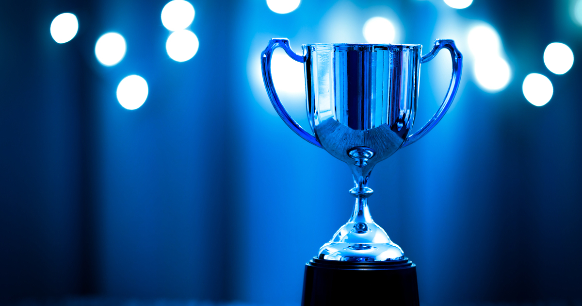 Trophy with blue background and lights