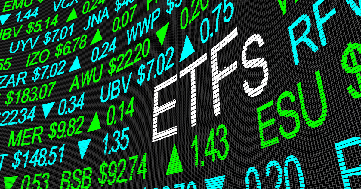 Stocks board with the word ETFs in white