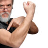 Old man pointing to muscle