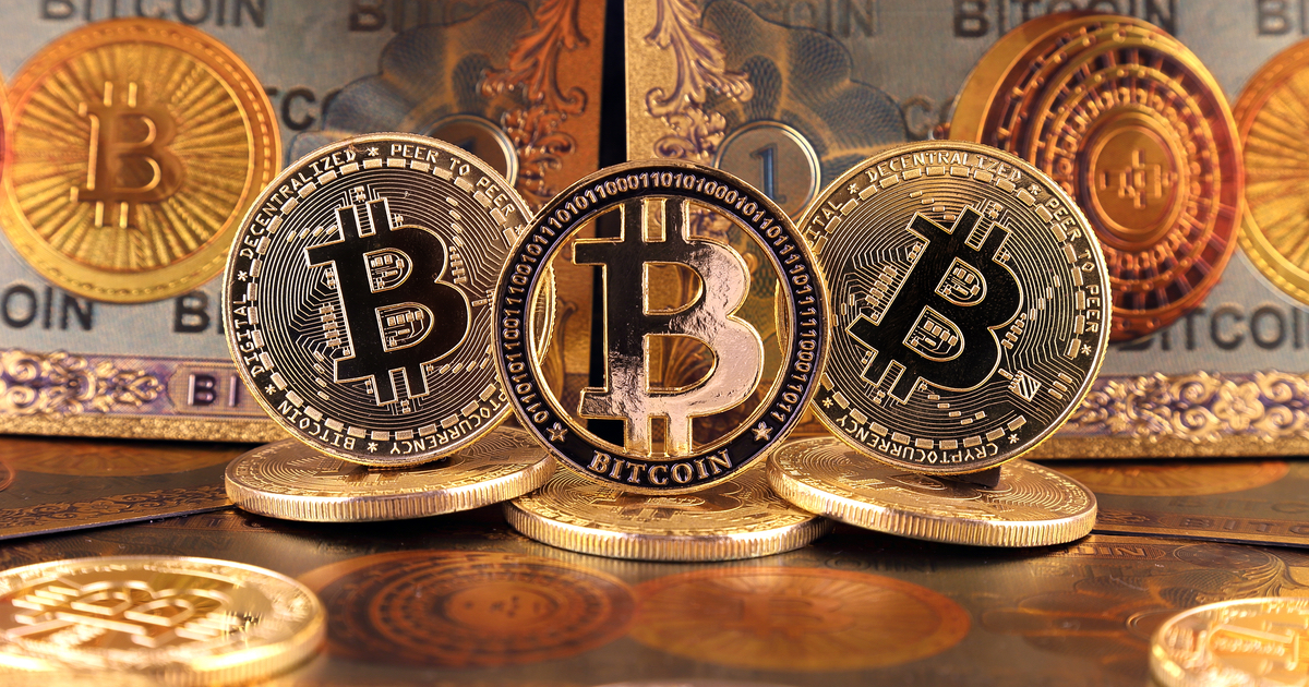 Gold coins with Bitcoin written on them