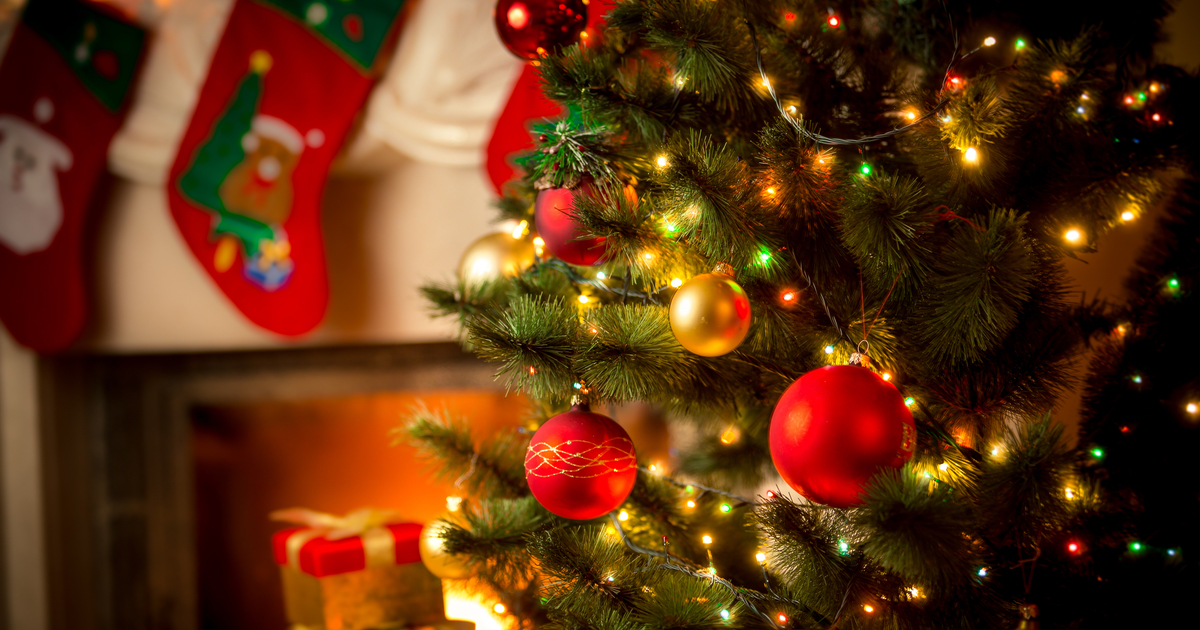 Christmas tree with baubles and lights