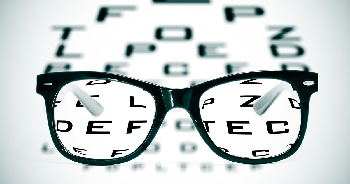 Glasses looking through an eye test