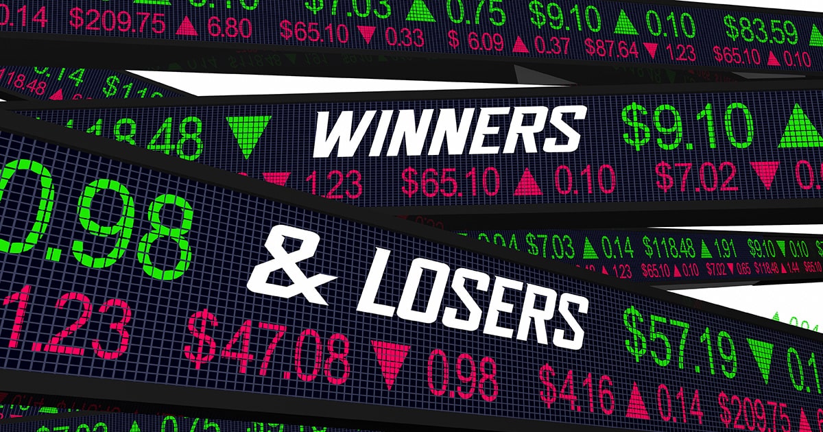 Stockmarket ticker showing Winners & Losers
